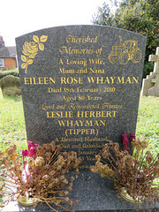 shotley church, suffolk (44) c21 tombstone with tractor to eileen whayman +2010 and husband leslie