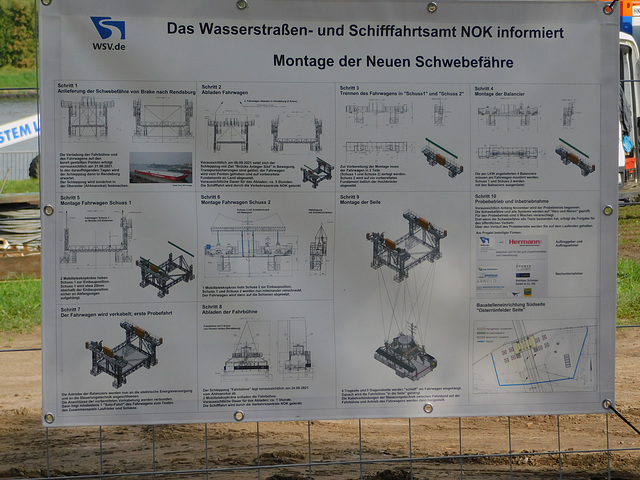 Informationstafel zur Montage der neuen Schwebefähre