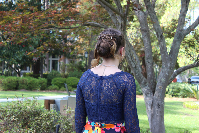 Grand daughter in the Guido Gardens,  special hair-do for Prom night :)