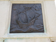 shotley church, suffolk (35) ship detail of c20 submariners war memorial of 1919 by a.h. ryan-tenison, sculpture by f. brook hitch