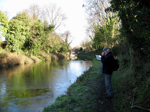 Looking through Curdworth Church Bridge towards  Curdworth Tunnel showing ice on the B'ham and Fazeley Canal