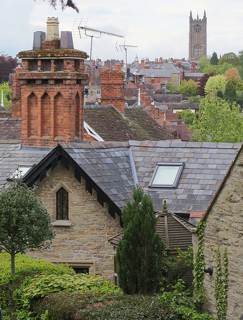 Looking from St Giles Ludford to St Lawrence Ludlow, over the rooftops