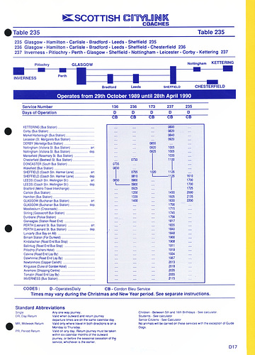 ipernity: Scottish Citylink table 235 Winter northbound 1989-1990 - by ...