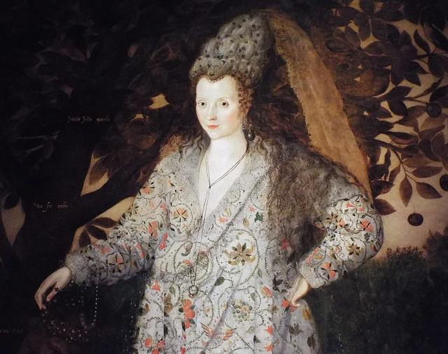 Detail of the Portrait of an Unknown Woman by Marcus Gheerhaerts the Younger in the Metropolitan Museum of Art, December 2022