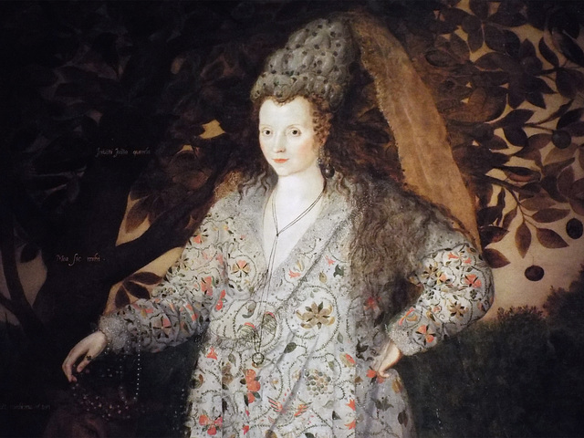 Detail of the Portrait of an Unknown Woman by Marcus Gheerhaerts the Younger in the Metropolitan Museum of Art, December 2022