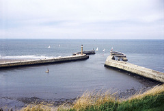 Yorkshire, Whitby East and West Piers (Scan from Oct 1989)