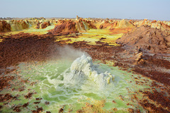 Ethiopia, Danakil Depression, Sulfur Geyser in the Crater of Dallol Volcano.