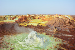 Ethiopia, Danakil Depression, Sulfur Geyser in the Crater of Dallol Volcano.