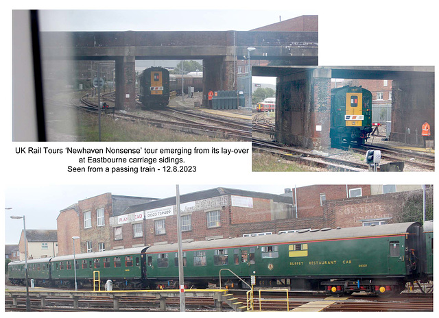 DEMU at Eastbourne carriage sidings Newhaven Nonsense tour 12 8 2023