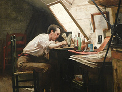 Detail of The Etcher by Stacy Tolman in the Metropolitan Museum of Art, February 2020