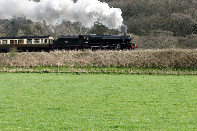 LMS class 5 44806 climbing from Grosmont up to Esk Cottages with the 13.15 Grosmont - Pickering service 1st April 2017