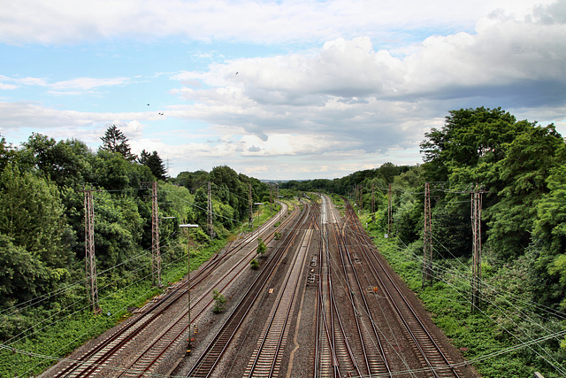 Bergisch-Märkische Eisenbahn von der Brücke Huckarder Straße aus (Essen-Huttrop) / 15.06.2024