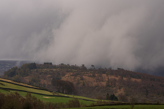 Snow shower over Shire Hill