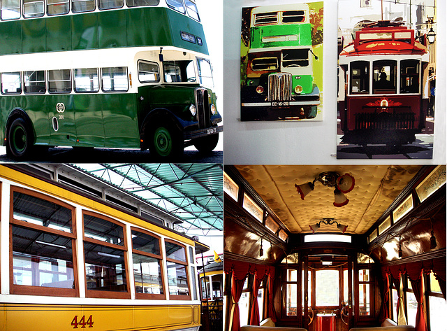 Trams and double-decker bus in Carris Museum