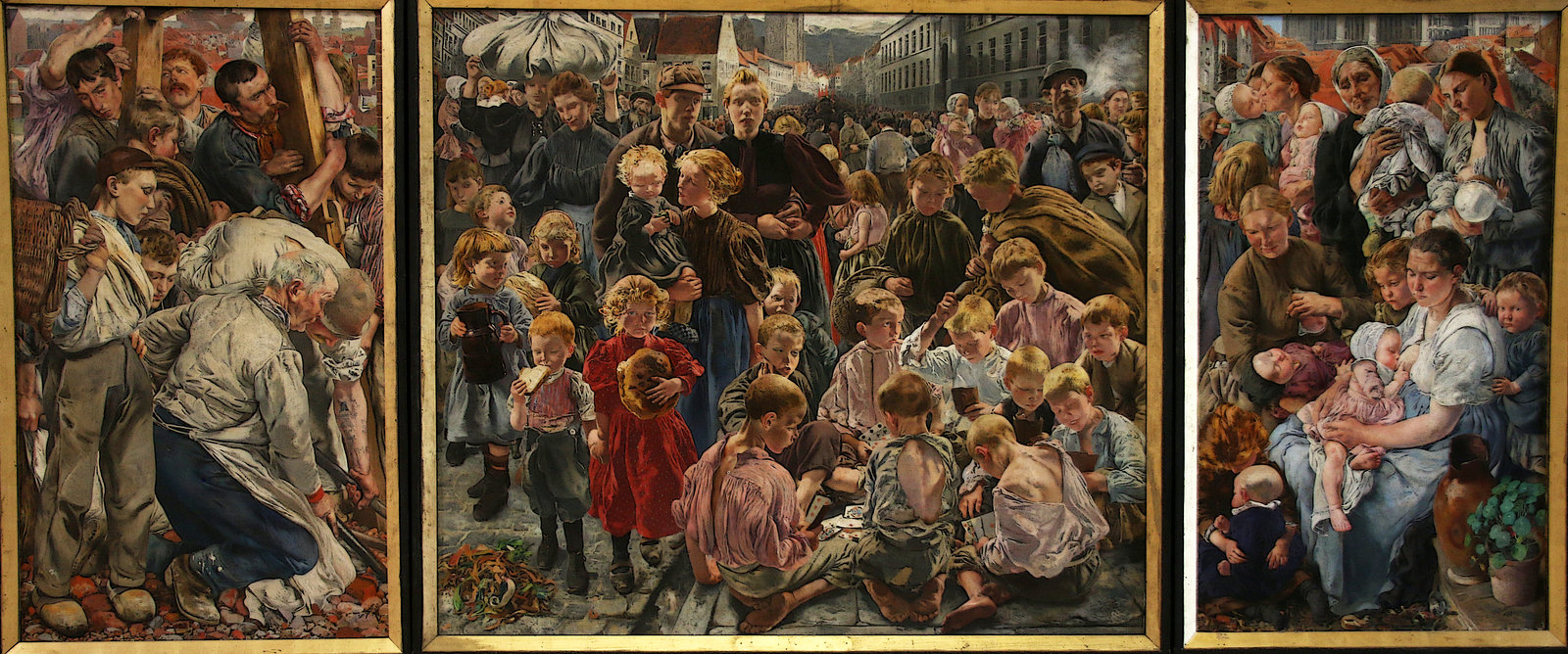 " Les âges de l'ouvrier " . Huile sur toile du peintre symboliste de la poésie et de la misère , Léon Frédéric - Musée d'Orsay