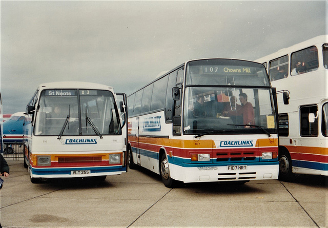 Stagecoach United Counties 116 (VLT 255) (ex B357 KNH) and 107 (F107 NRT) at Showbus, Duxford – 22 Sep 1996 (329-23)