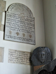 chelsea old church, london (97) memorial to catherine countess of huntingdon, +1620, once part of the tomb below. the mask of christ is a modern memorial to a parishioner's daughter. the plaque above commemorates four historic women parishioners.