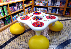 Table supported by benches