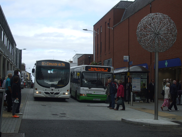 Coach Services of Thetford YT59 NZG and Stephensons of Essex EU03 CFY in Bury St. Edmunds - 5 Sep 2015 (DSCF1463)