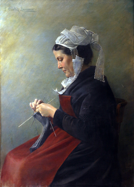 Tricoteuse bretonne - Huile sur toile de Louise Lamorre
