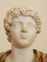 Detail of a Portrait of the Emperor Caracalla as a Youth set in a Modern Alabaster Bust in the Naples Archaeological Museum, July 2012