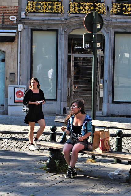Lady sitting on bench!