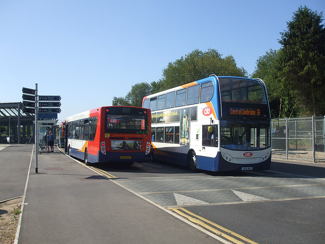 DSCF2925 Stagecoach East (Cambus) 27851 (AE13 DZX) and 19610 (AE10 BXZ) at Cambridge North Station - 29 Jun 2018