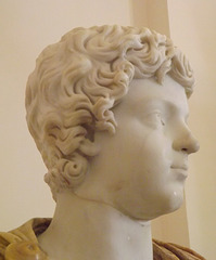 Detail of a Portrait of the Emperor Caracalla as a Youth set in a Modern Alabaster Bust in the Naples Archaeological Museum, July 2012