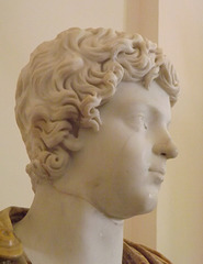 Detail of a Portrait of the Emperor Caracalla as a Youth set in a Modern Alabaster Bust in the Naples Archaeological Museum, July 2012