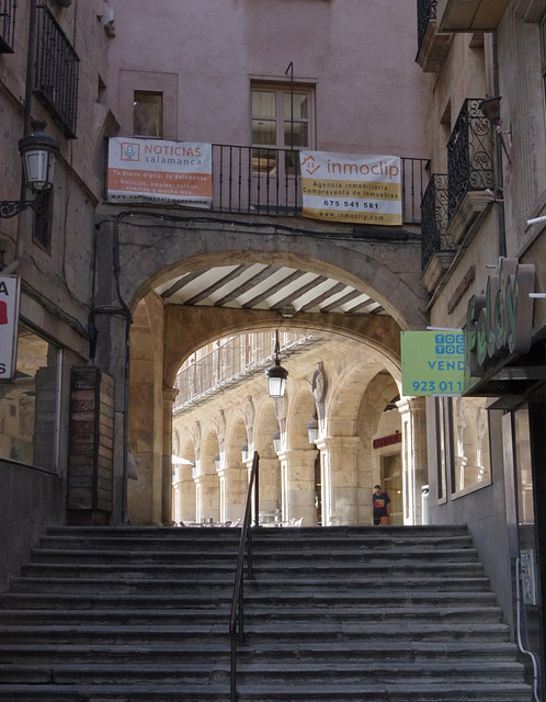 Looking up the steps into Plaza Mayor