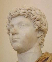 Detail of a Portrait of the Emperor Caracalla as a Youth set in a Modern Alabaster Bust in the Naples Archaeological Museum, July 2012