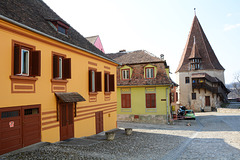 Romania, Sighişoara, Zidul Cetății Street and the Carpenters Tower
