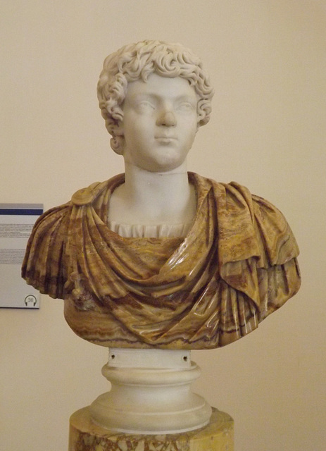 Portrait of the Emperor Caracalla as a Youth set in a Modern Alabaster Bust in the Naples Archaeological Museum, July 2012