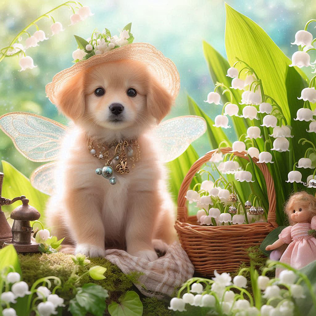 Muguet porte-bonheur offert par ce joli Chiot pour vous***********