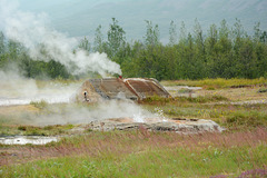 Iceland, Bath with Boiling Water and Barn with Fumaroles in the Geysir Hot Springs