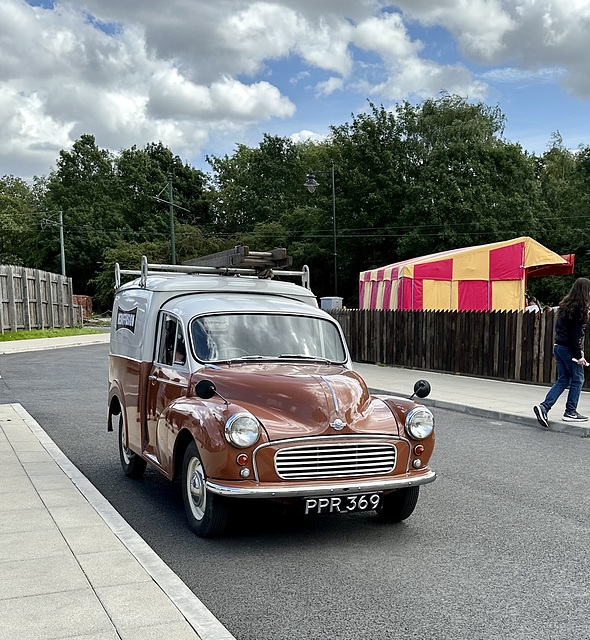 Rediffusion Morris Minor 1000 Van, PPR 369, at Black Country Museum.