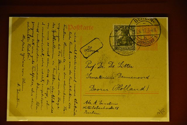 Museum Boerhaave 2015 – Card sent by Einstein to De Sitter