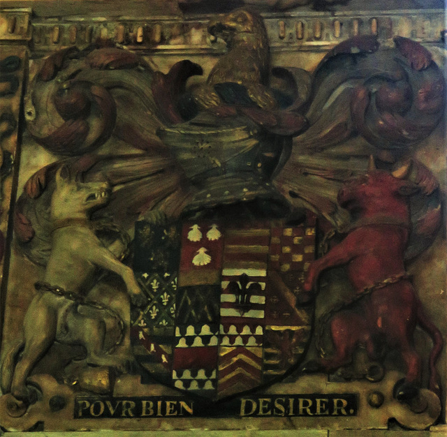 chelsea old church, london (69) c16 heraldry on tomb of gregory fiennes, lord dacre +1594