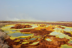 Ethiopia, Danakil Depression, The Crater of the Dallol Volcano with Salt Terraces and Sulfur Gas Outlets