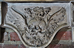 chelsea old church, london (65) winged skull with flowers on c17 tomb of hester hill +1699