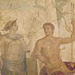 Detail of a Wall Painting with Meleager and Atalanta Resting from the House of the Centaur in Pompeii in the Naples Archaeological Museum, July 2012