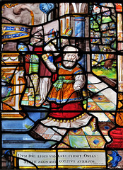 chelsea old church, london (62) perhaps menelaus leading  enemies to sack the temple, a scene in flemish? c16 glass