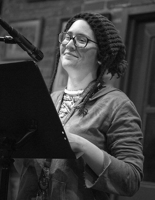 Young poet at a reading