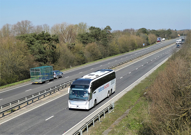 Whippet Coaches (National Express contractor) NX28 (BV67 JZN) near Kennett - 26 Mar 2020 (P1060574)