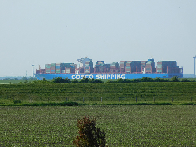 Containerfrachter auf der Elbe