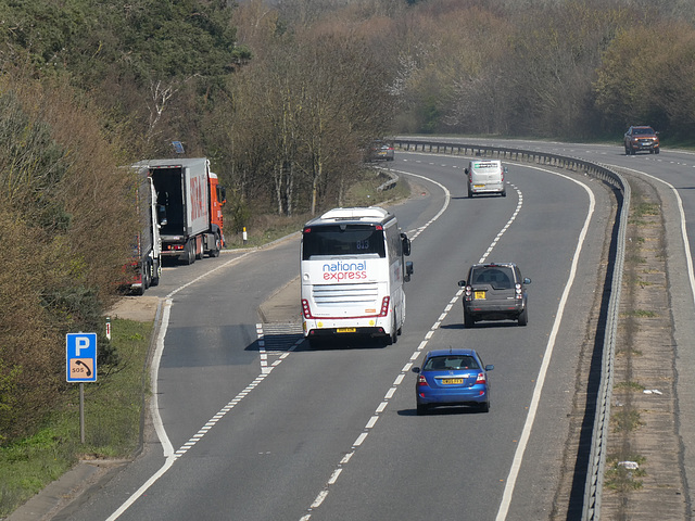 National Express (Travel West Midlands) SH281 (BV19 XON) near Kennett - 26 Mar 2020 (P1060570)