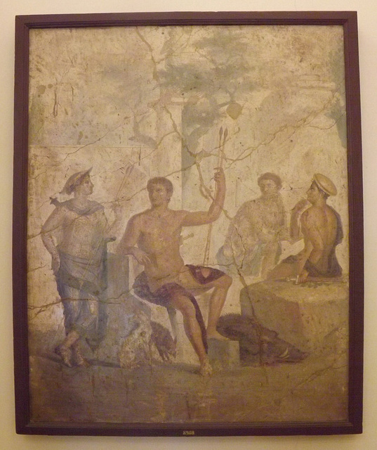 Wall Painting with Meleager and Atalanta Resting from the House of the Centaur in Pompeii in the Naples Archaeological Museum, July 2012