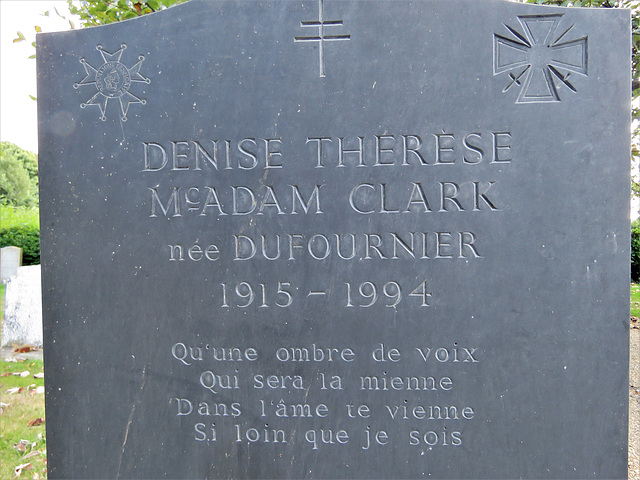 aldeburgh church, suffolk (64) c20 tombstone of denise dufournier +1994, lawyer and member of the french resistance who helped allied airmen escape and ended up in ravensbruck women's concentration ca