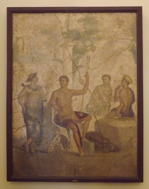 Wall Painting with Meleager and Atalanta Resting from the House of the Centaur in Pompeii in the Naples Archaeological Museum, July 2012