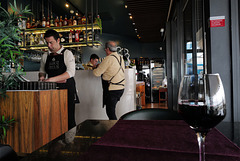 Men at work in a beach restaurant